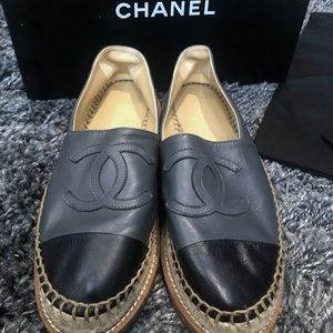 Chanel Espadrilles Grey/Blk Euro 38 Authentic